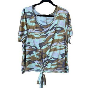 Womens Camouflage Top Size M/L Knot Front‎ Short Sleeve Entro Brand